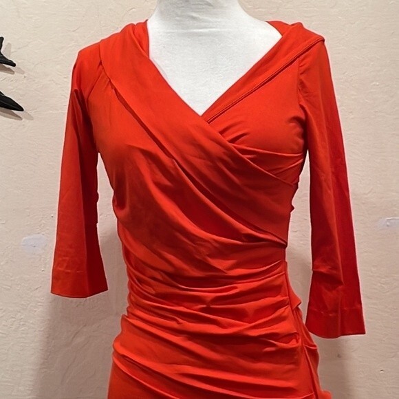 Diane von Furstenberg Bentley Three-Quarter-Sleeve Ruched Dress Blood Orange - S - Picture 5 of 10